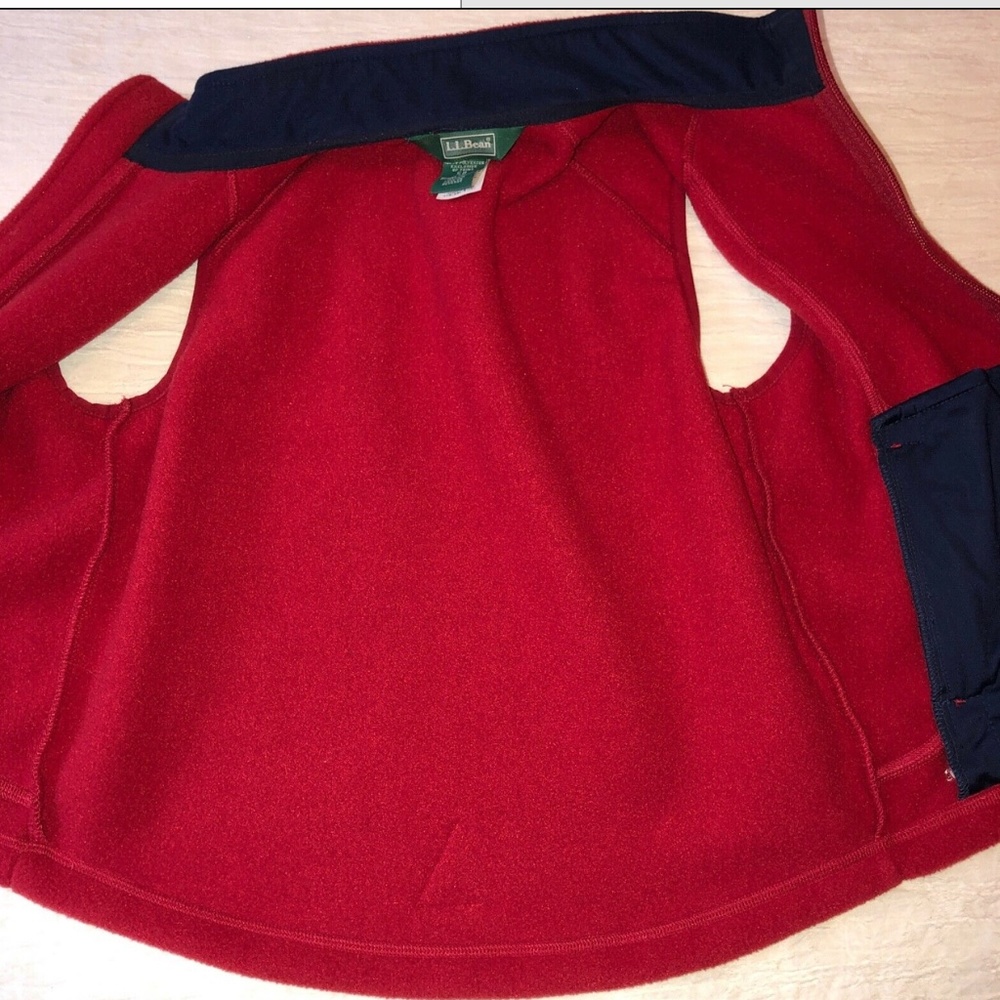 Kids LL Bean RED/Navy Fleece Zip Up Vest Warm Boy/Girl Pockets Excellent Size 8